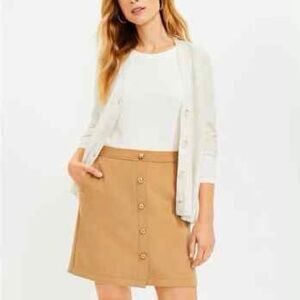 LOFT Size 14 Petite Brown Wool Blend Gold Tone Button Front Wooly Mini Skirt NWT